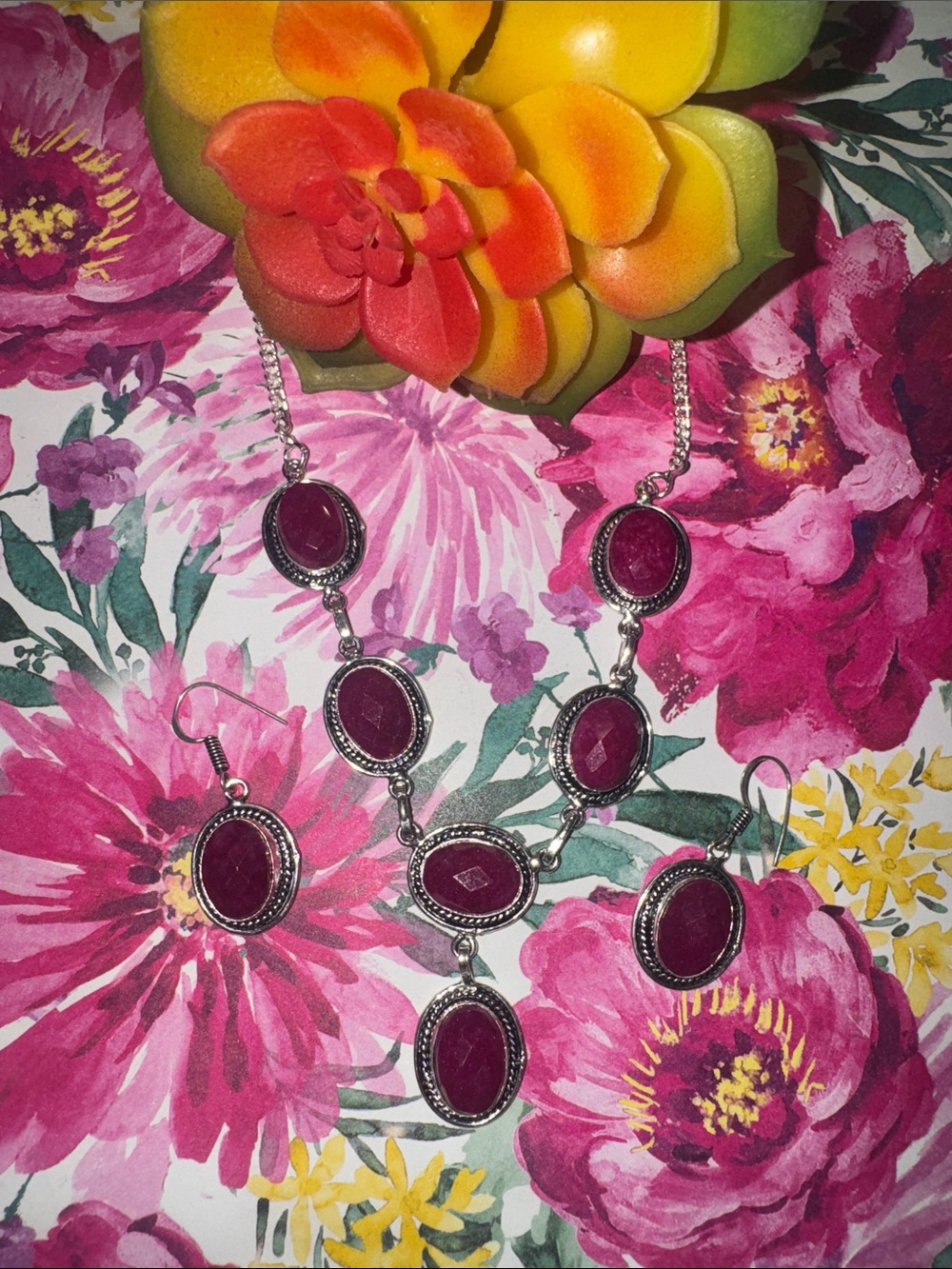 Silver Ruby Jewelry Set - Picture 3 of 15